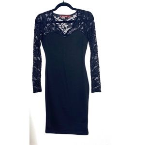 Miusol Black Midi Dress with Lace Detail